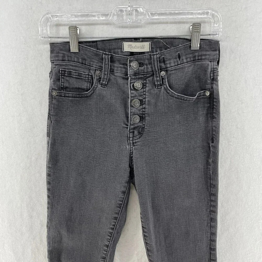 Madewell Jeans Womens 26 Black Wash High Rise Slim Skinny Raw Hem Button Denim - Picture 6 of 11